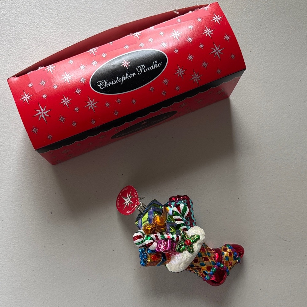 Christopher Radko Red Multicolor Jester Stocking Ornament